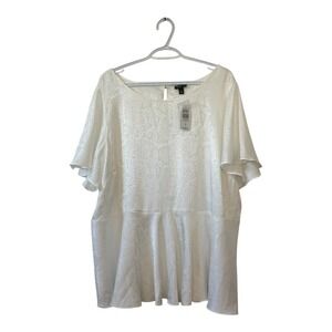 Torrid White‎ Jacquard Mixed Animal Print Babydoll Blouse Women's Size 4 4X 26